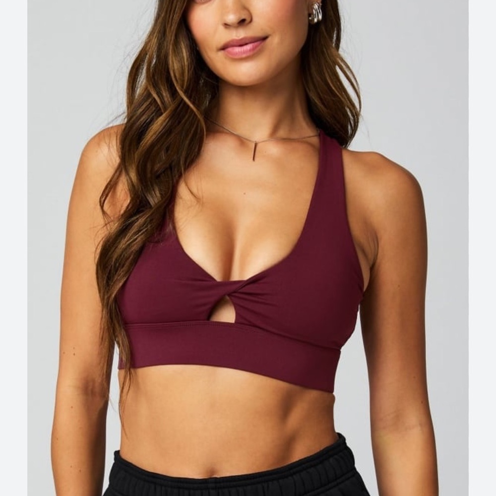 VS PINK Maroon Twist Front Gym to Swim Bikini Top Sports Bra Size